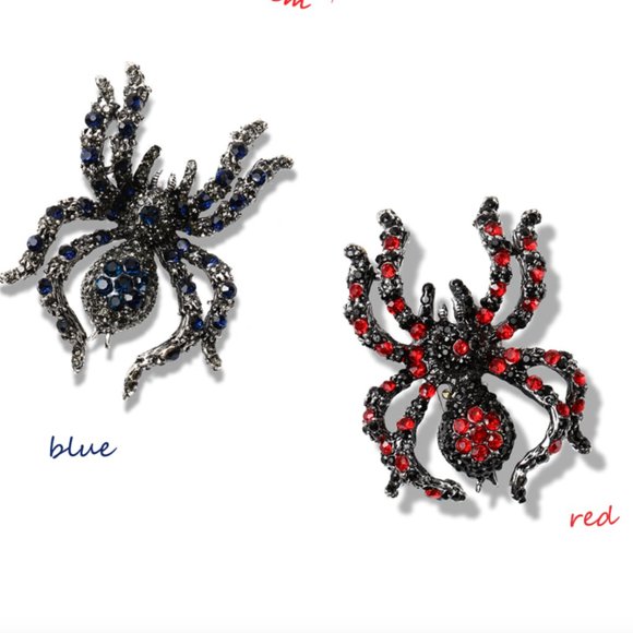 Large Black Red Spider Crystal Rhinestone Brooch - Picture 6 of 9